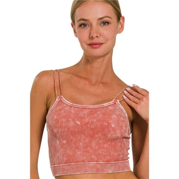 Zenana Washed Ribbed Seamless Double Strap Brami - Picture 1 of 3